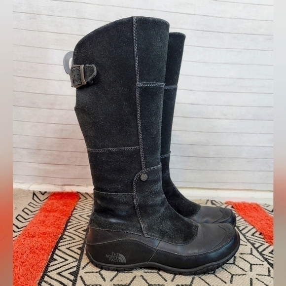 The North Face Anna Purna Tall Suede Leather Black Prima Loft, sz 9 - Picture 1 of 16